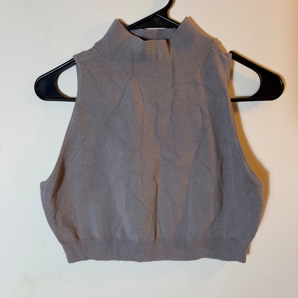 Open Edit Mock Neck Sleeveless Knit Top Crop‎ Tank Neutral Everyday Chic Size S